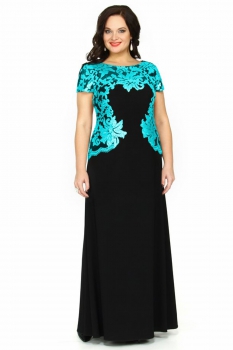 Платье Andrea Style 8017 черно-бирюзовый