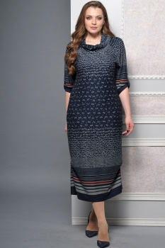 Платье Lady Style Classic 1233-1 сине-серый с красным
