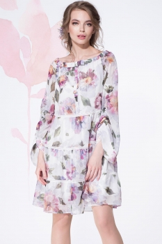 Платье LeNata 11886-2 нежно-фиолетовый+цветы