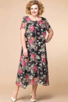 Платье Romanovich 1-1332-20 чёрный, розовые цветы