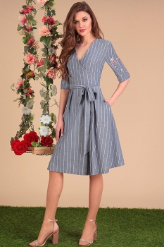 Платье Sandyna 13406 серо-голубой+полоски